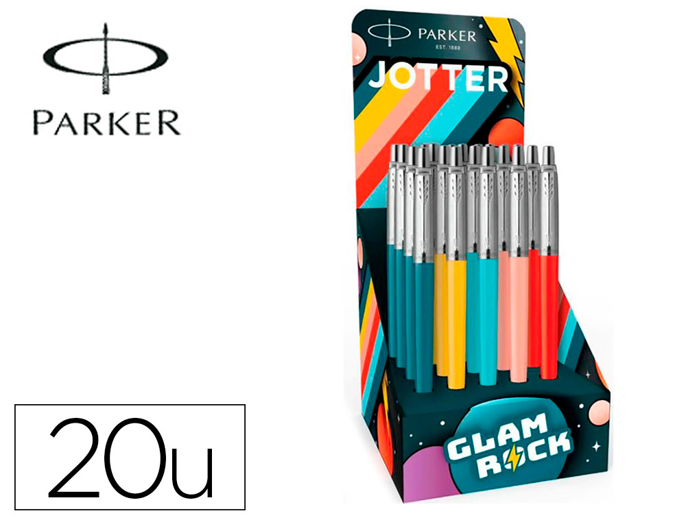 BOLIGRAFO PARKER JOTTER ORIGINALS GLAM ROCK TRANSIT EXPOSITOR DE 20 UNIDADES COLORES SURTIDOS