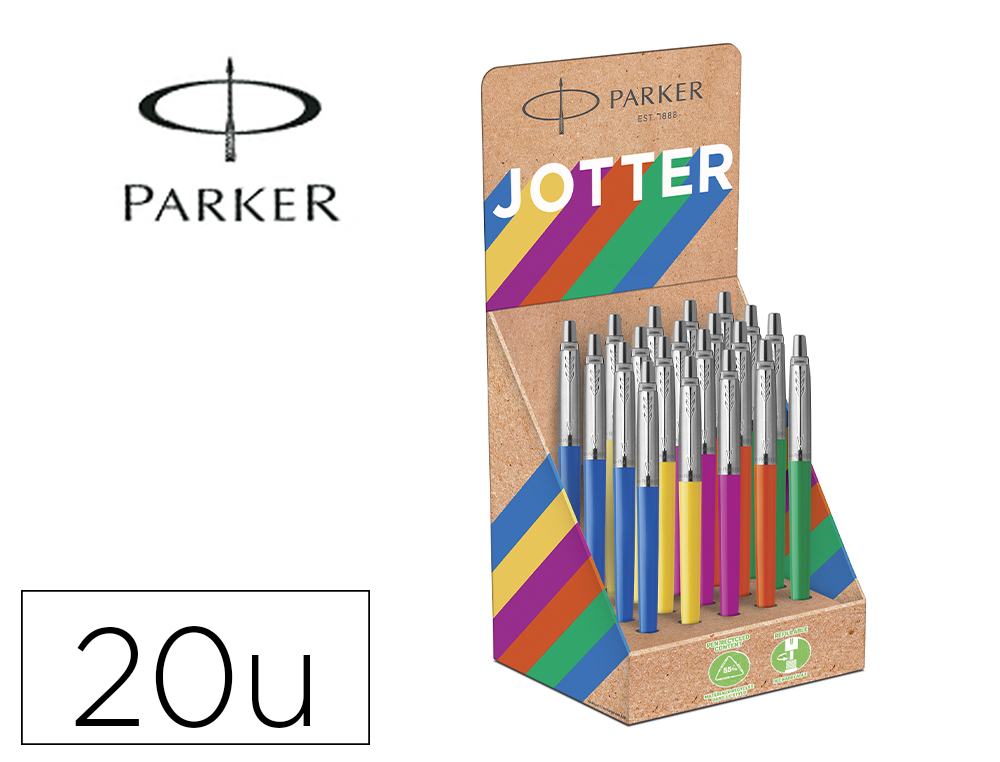 BOLIGRAFO PARKER JOTTER ORIGINALS RECYCLED AOS 90 EXPOSITOR 20 UNIDADES CON 5 COLORES SURTIDOS