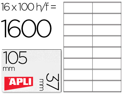 ETIQUETA ADHESIVA APLI 1274 TAMAO 105X37 MM FOTOCOPIADORA LASER INK-JET CAJA CON 100 HOJAS DIN A4