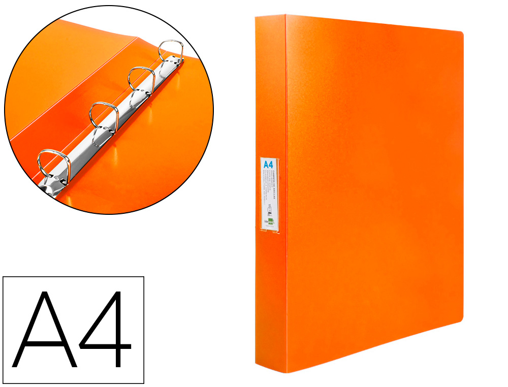 CARPETA LIDERPAPEL 4 ANILLAS 25 MM MIXTAS 43431 POLIPROPILENO DIN A4 NARANJA SERIE FROSTY