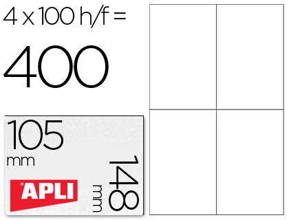 ETIQUETA ADHESIVA APLI 1280 TAMAO 105X148 MM PARA FOTOCOPIADORA LASER INK-JET CAJA CON 100 HOJAS DIN A4