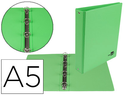 CARPETA DE 4 ANILLAS 25 MM REDONDAS LIDERPAPEL A5 CARTON FORRADO PVC VERDE